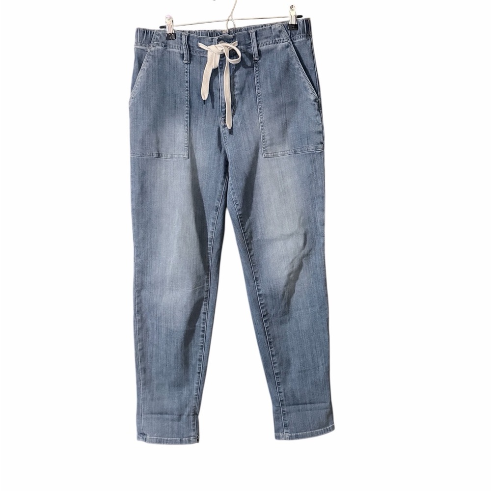 Judy Blue Denim Joggers with Cream Drawstring